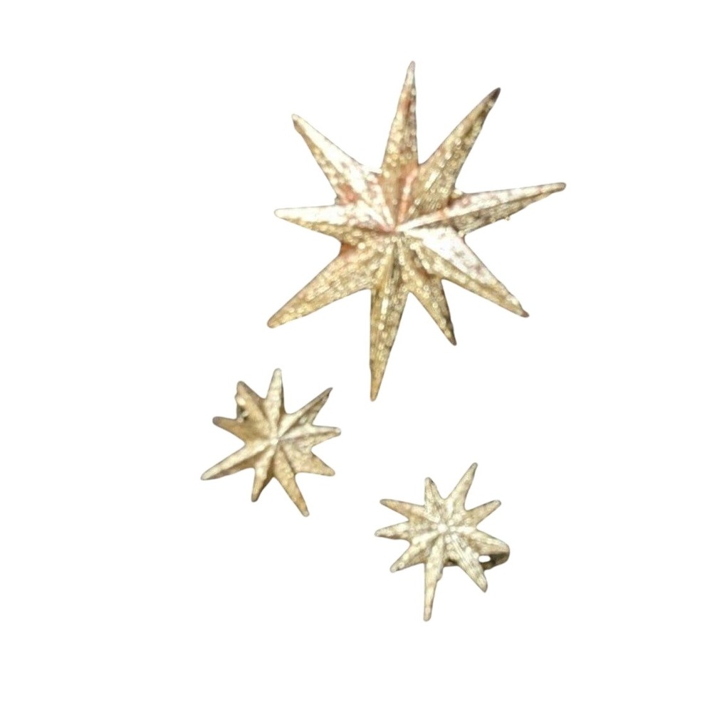 Vintage Gold Tone Starburst Brooch and Clip On Earrings Set Mid Century Jewelry